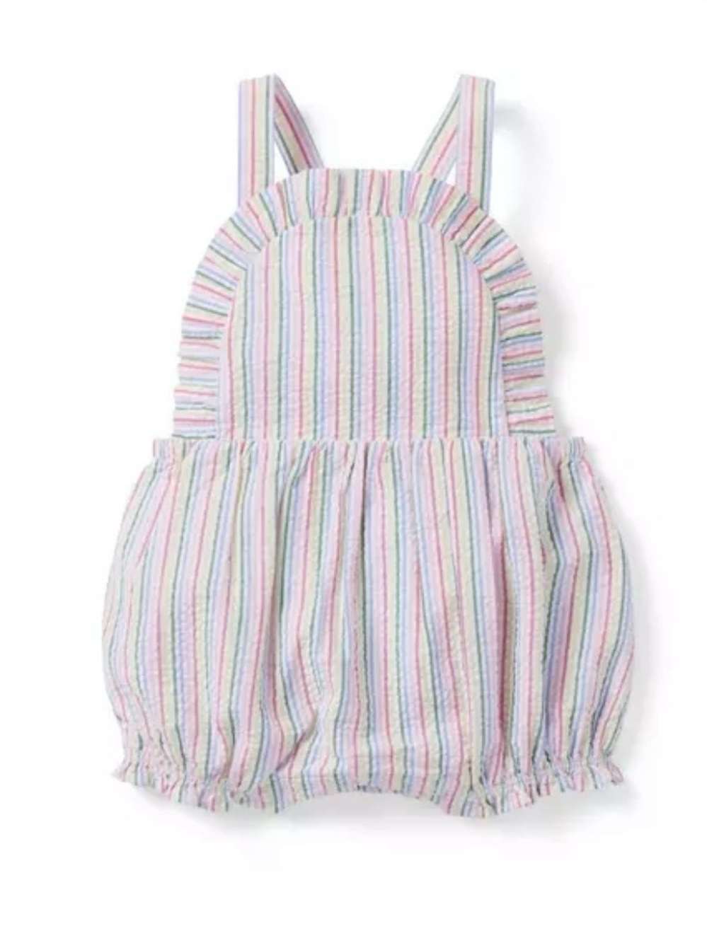 Janie and Jack Baby Rainbow Striped Seersucker Ruffle Bubble Romper, 18-24M